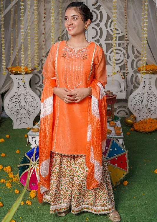 Orange - Girl's Gharara Dress