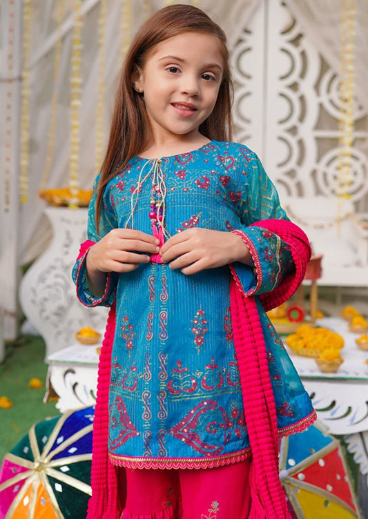 Teal Blue & Hot Pink - Girl's Gharara Dress