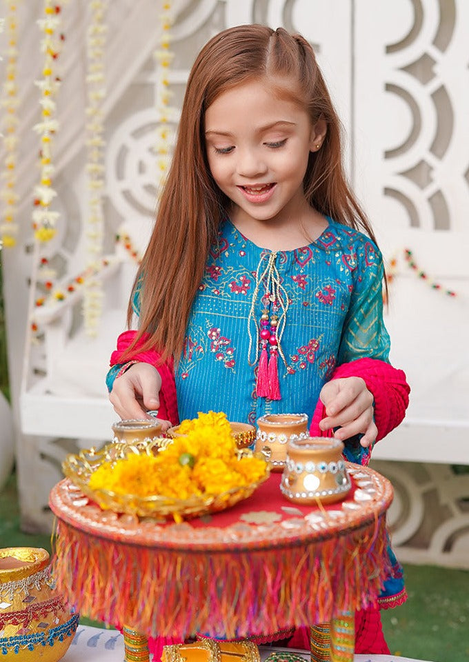 Teal Blue & Hot Pink - Girl's Gharara Dress