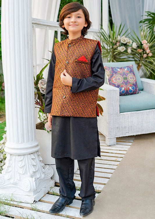 Black & Brown - Boy's Kameez, Shalwar & Waistcoat