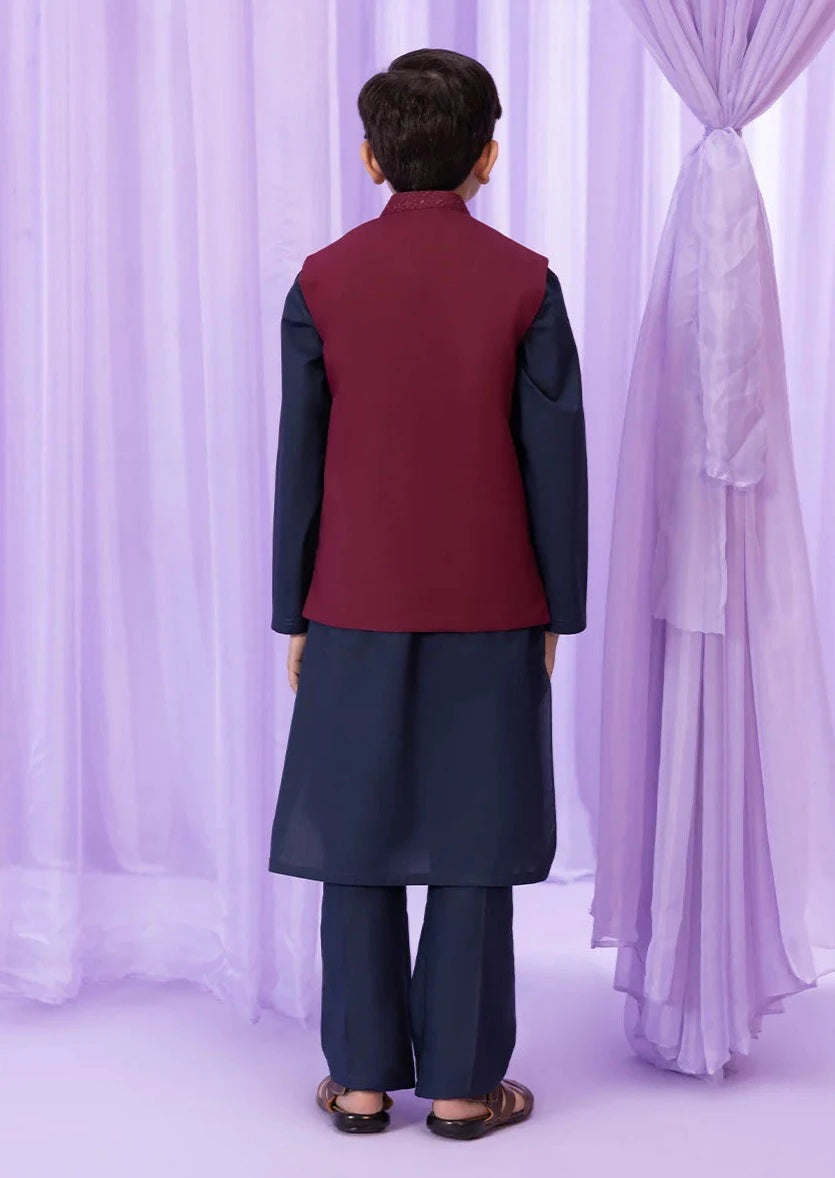 Blue & Maroon : Boy's Kurta, Shalwar & Waistcoat