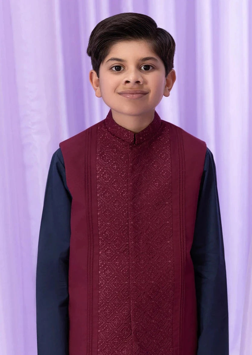 Blue & Maroon : Boy's Kurta, Shalwar & Waistcoat