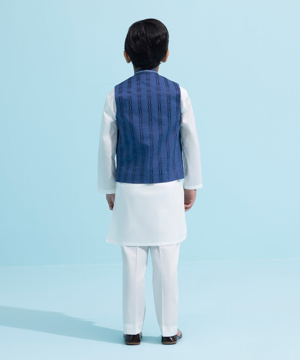 White & Blue : Boys Kurta Shalwar & Waistcoat