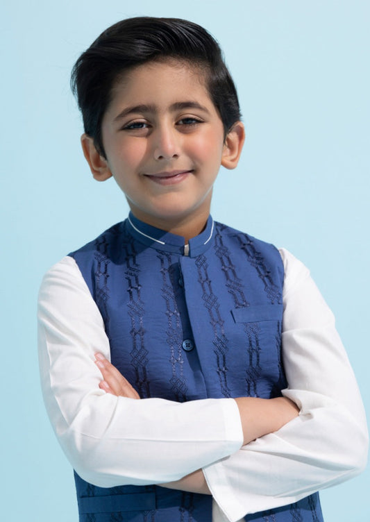 White & Blue : Boys Kurta Shalwar & Waistcoat