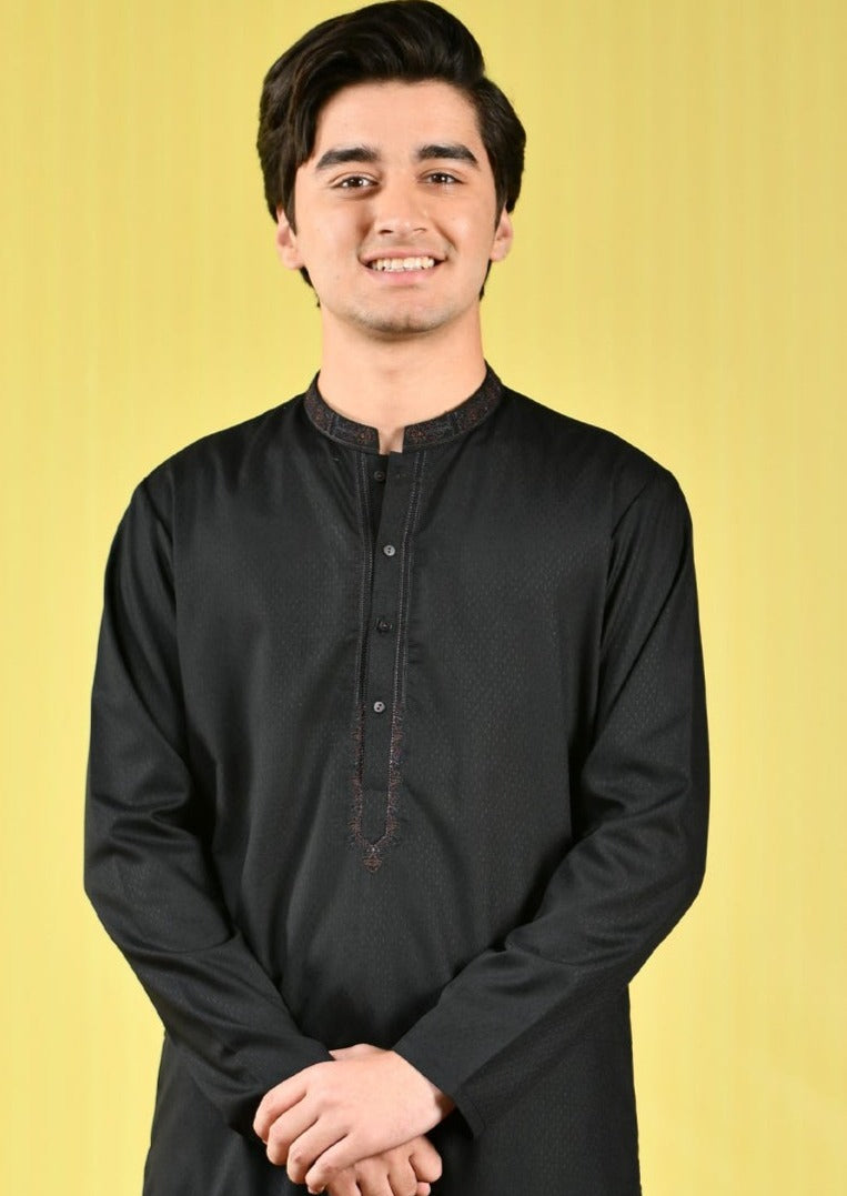 Black - Teen Boys Kurta