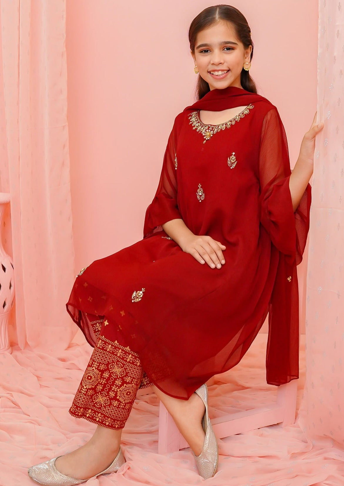 Maroon - Girl's Dress