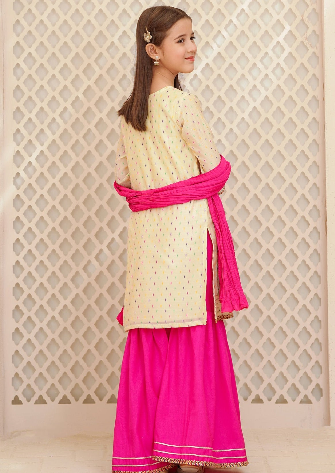 Beige & Pink - Girl's Gharara Dress