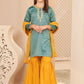 Teal Blue & Mustard - Girl's Gharara Dress