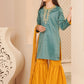 Teal Blue & Mustard - Girl's Gharara Dress