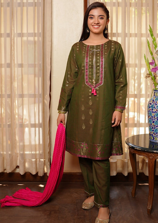 Olive Green - Girl's Dress