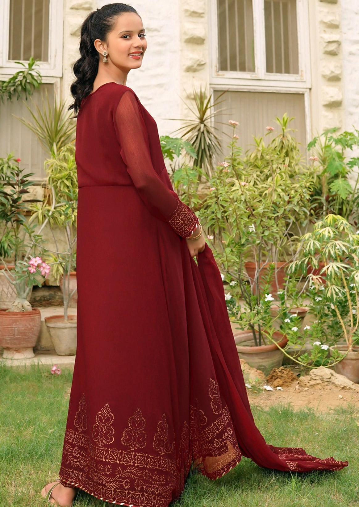 Maroon - Girl's Dress