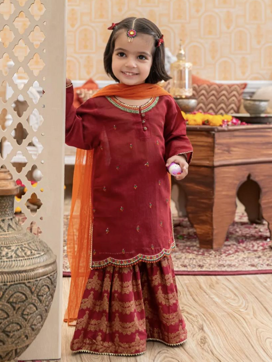 Maroon - Infant Girl's Gharara Dress