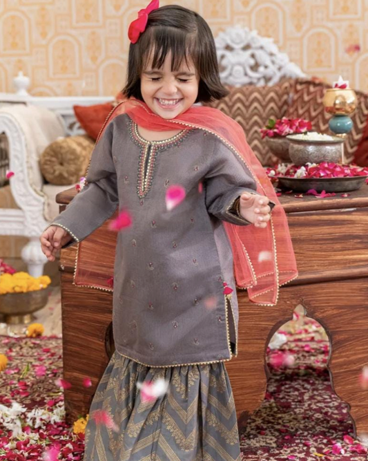 Grey- Infant Girl's Gharara Dress