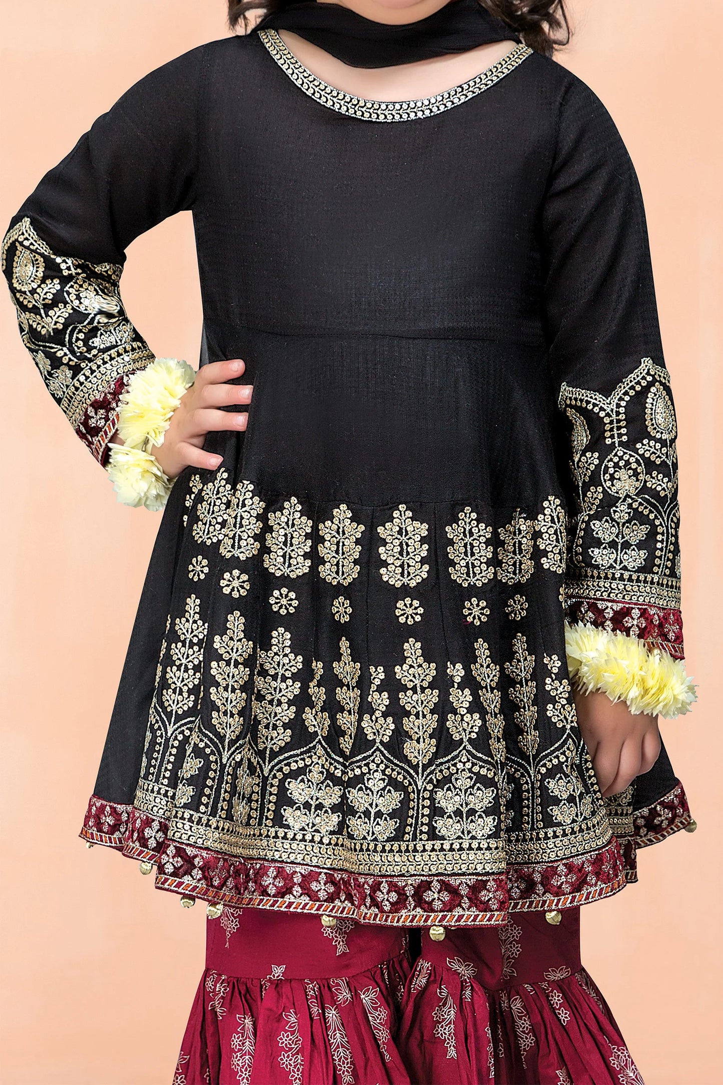 Black & Red - Girl's Gharara Dress