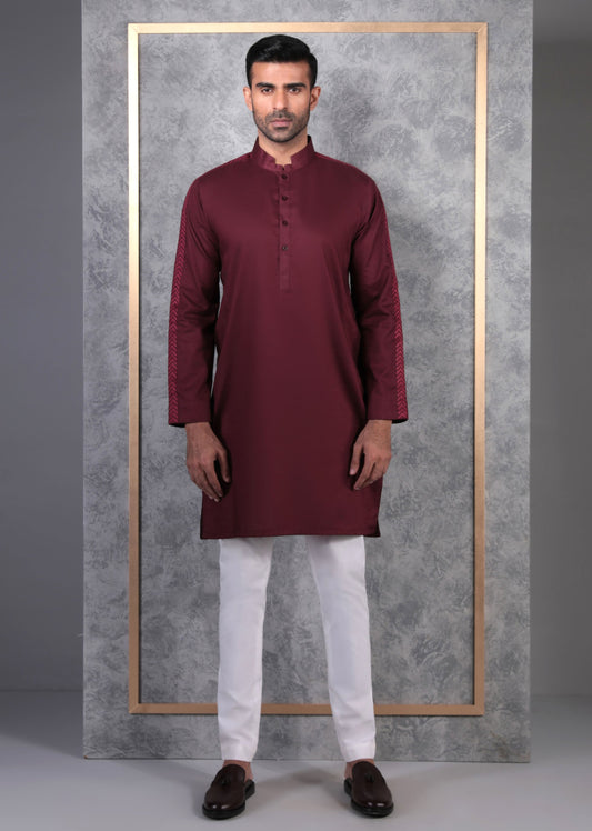 Burgundy - Men's Kurta