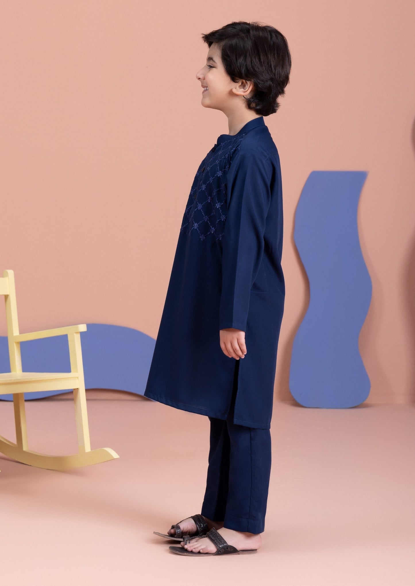 Navy Blue - Boy's Kurta Shalwar Suit