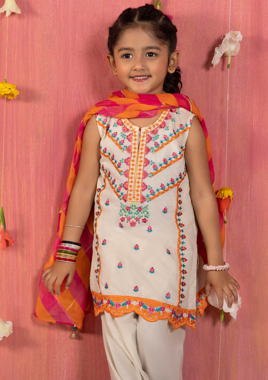 Beige - Girls Embroidered Dress