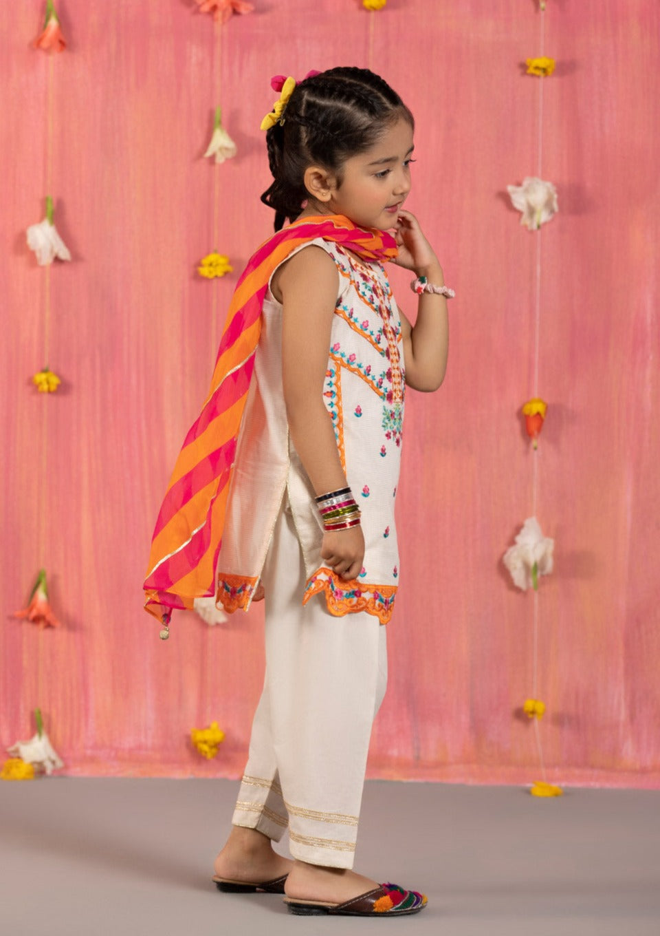Beige - Girls Embroidered Dress