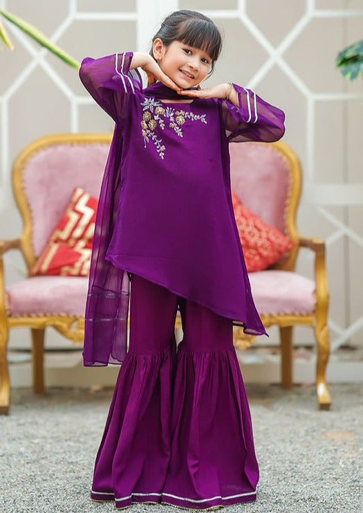 Purple - Girl's Gharara Dress