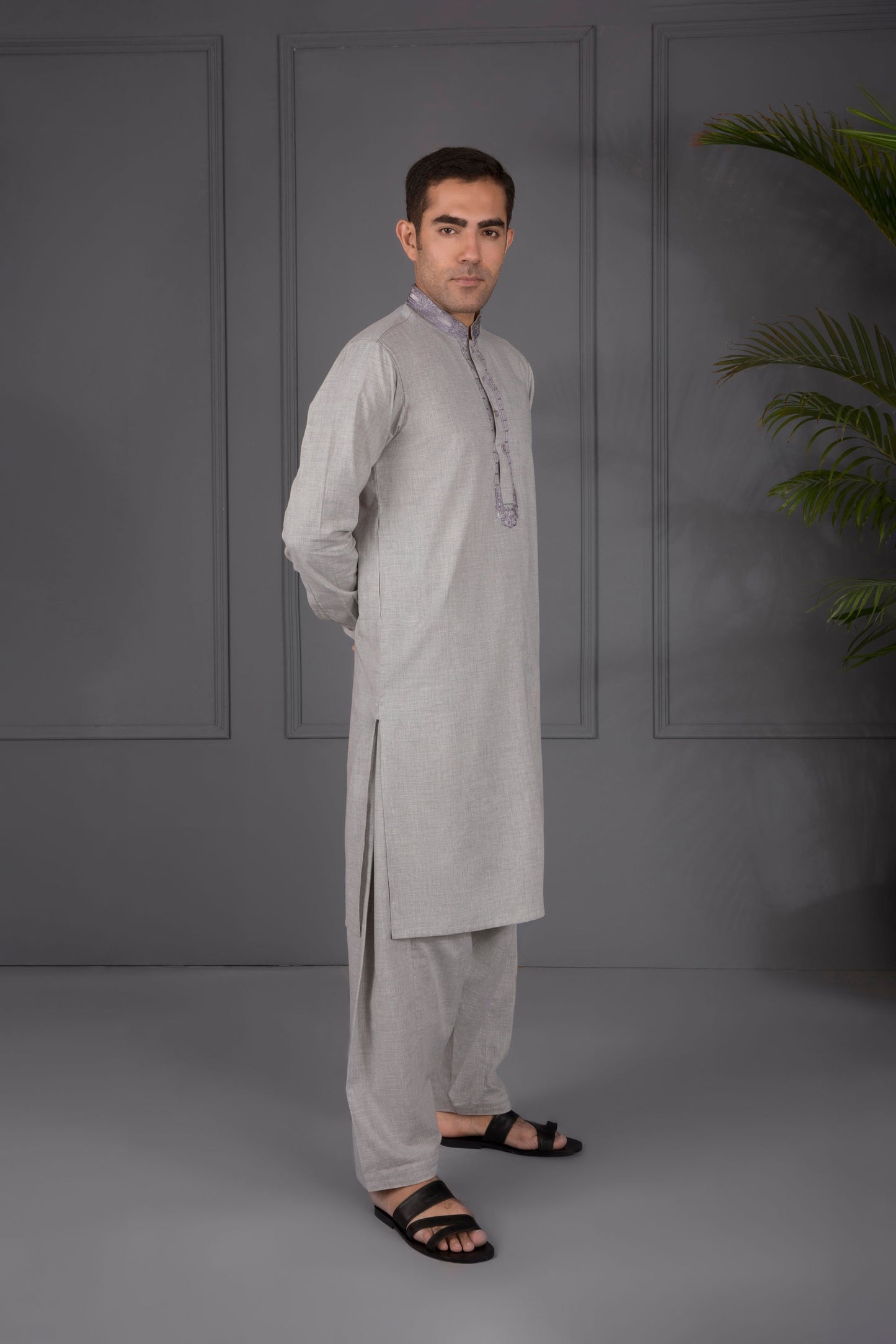 Light Grey - Kameez Shalwar - Pearl River