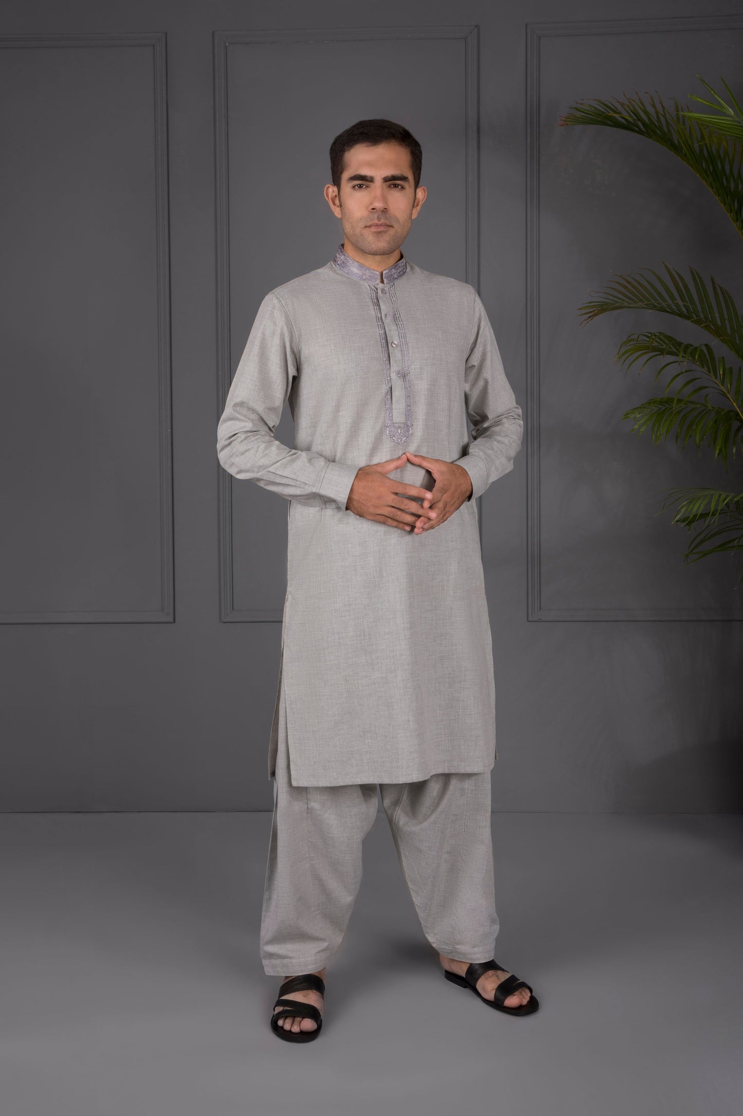 Light Grey - Kameez Shalwar - Pearl River