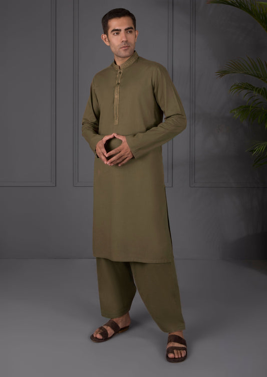 Olive - Men's Kameez Shalwar