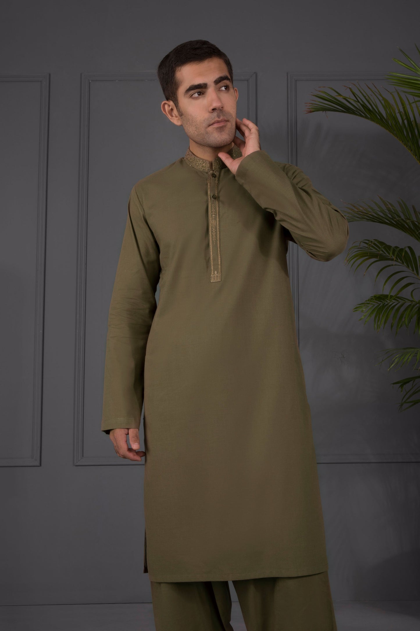 Olive - Men's Kameez Shalwar