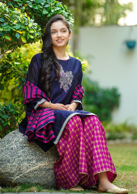 Navy Blue - Girl's Gharara Dress
