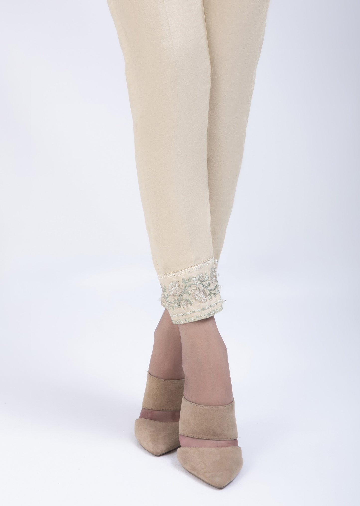 Beige - Textured Straight Pants