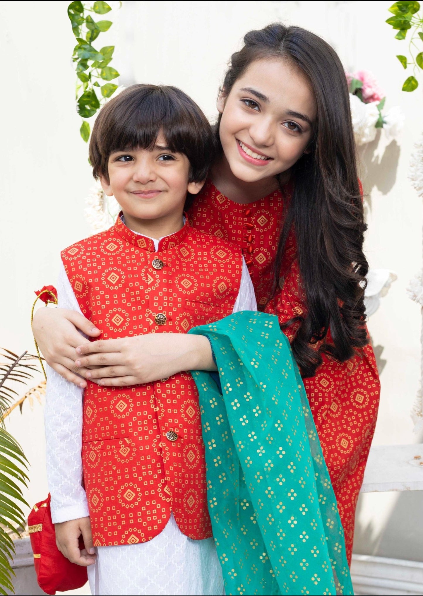 Red -  Boy's Kameez, Shalwar & Waistcoat
