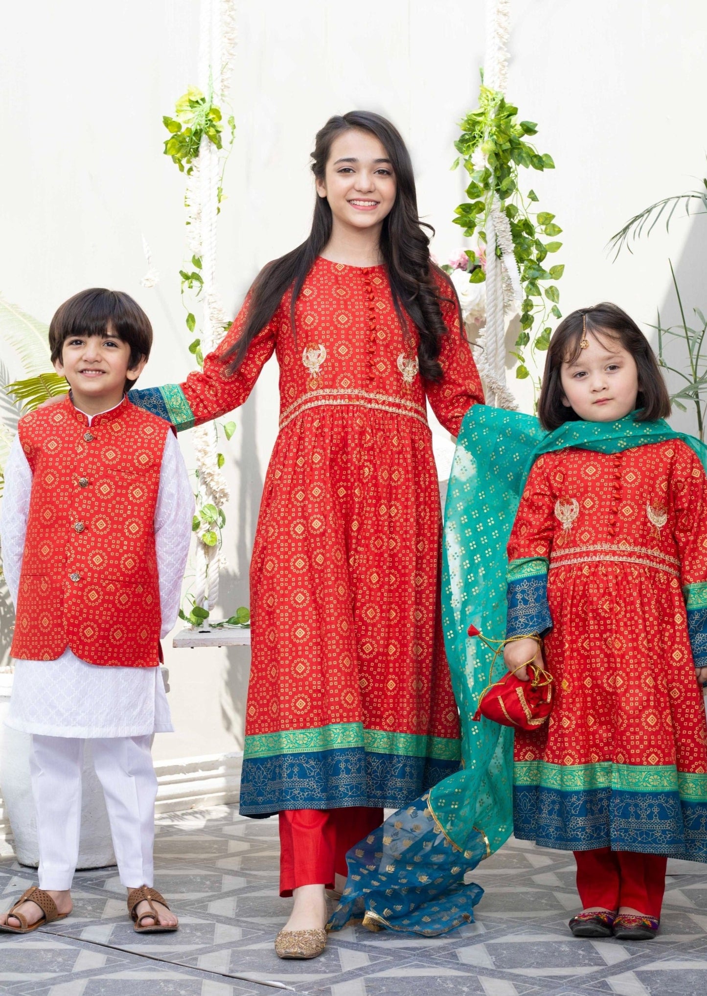 Red -  Boy's Kameez, Shalwar & Waistcoat