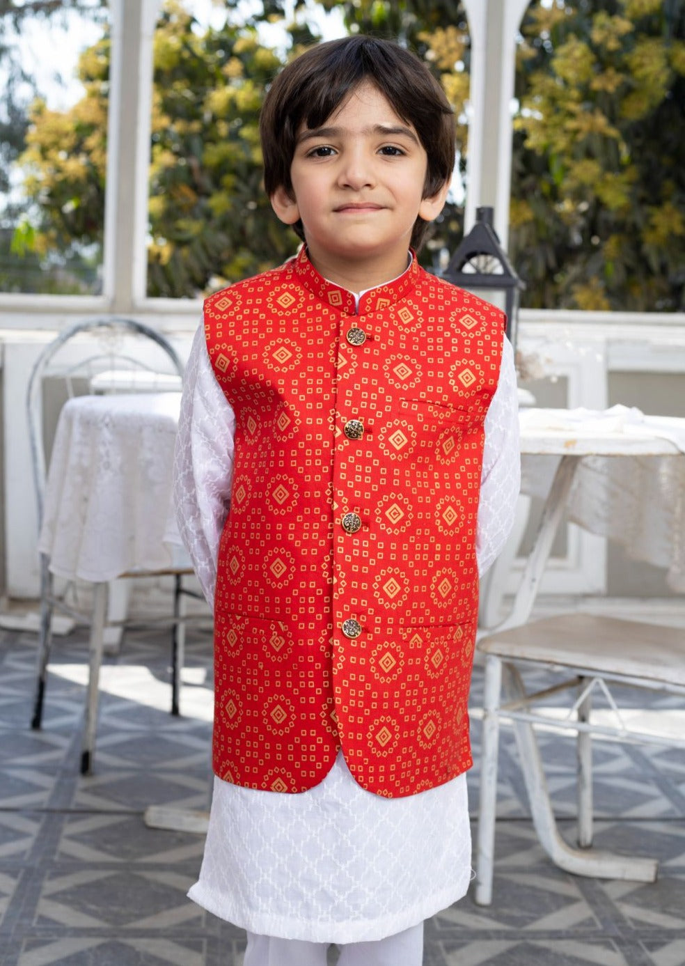 Red -  Boy's Kameez, Shalwar & Waistcoat