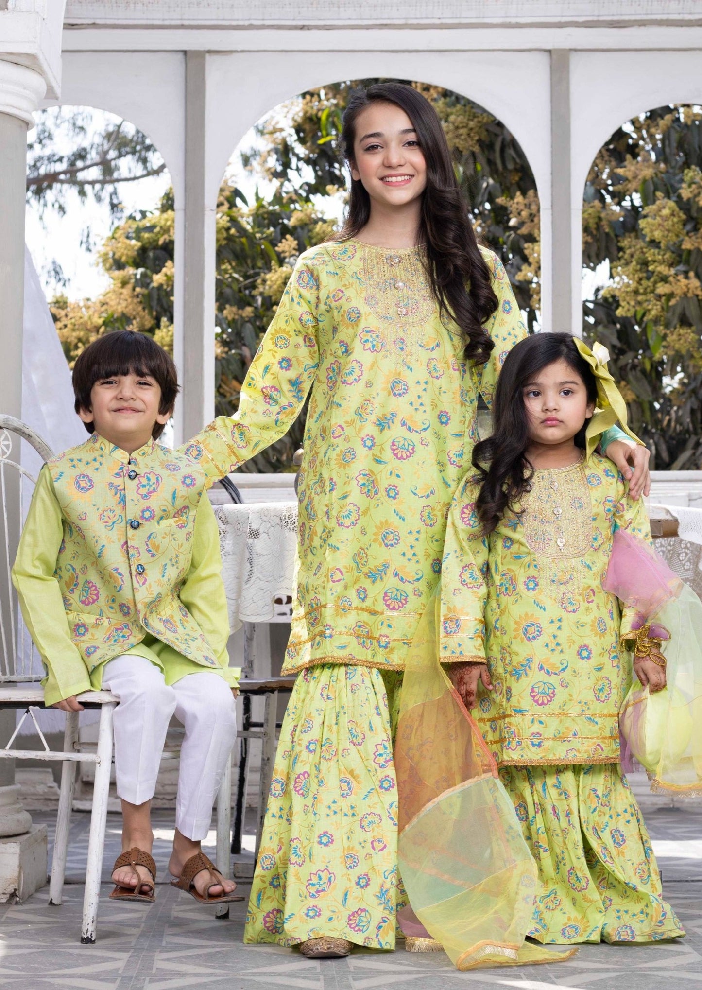 Lemon Green : Boy's Kameez, Shalwar & Waistcoat