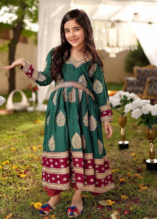 Dark Green & Magenta - Girl's Frock Suit