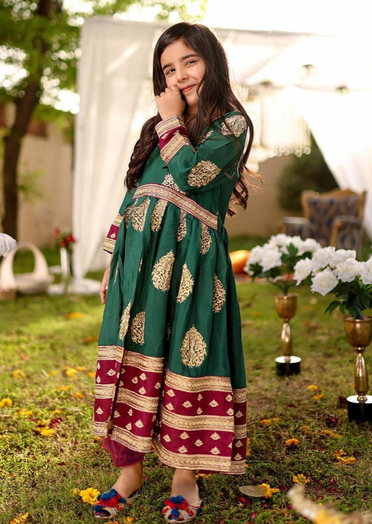 Dark Green & Magenta - Girl's Frock Suit