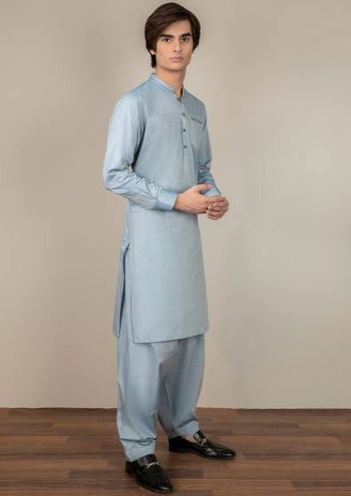 Dull Blue - Teen Boy's Kameez & Shalwar
