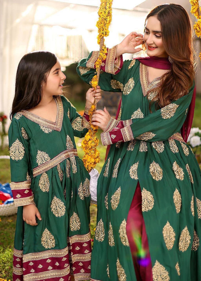 Dark Green & Magenta - Girl's Frock Suit 3-4 Years Dark Green & Magenta - Girl's Frock Suit 3-4 Years