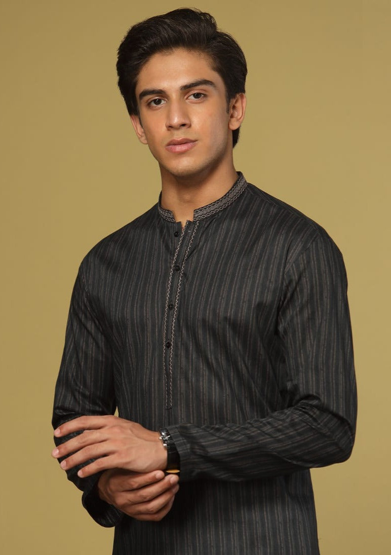 Black - Teen Boys Kurta