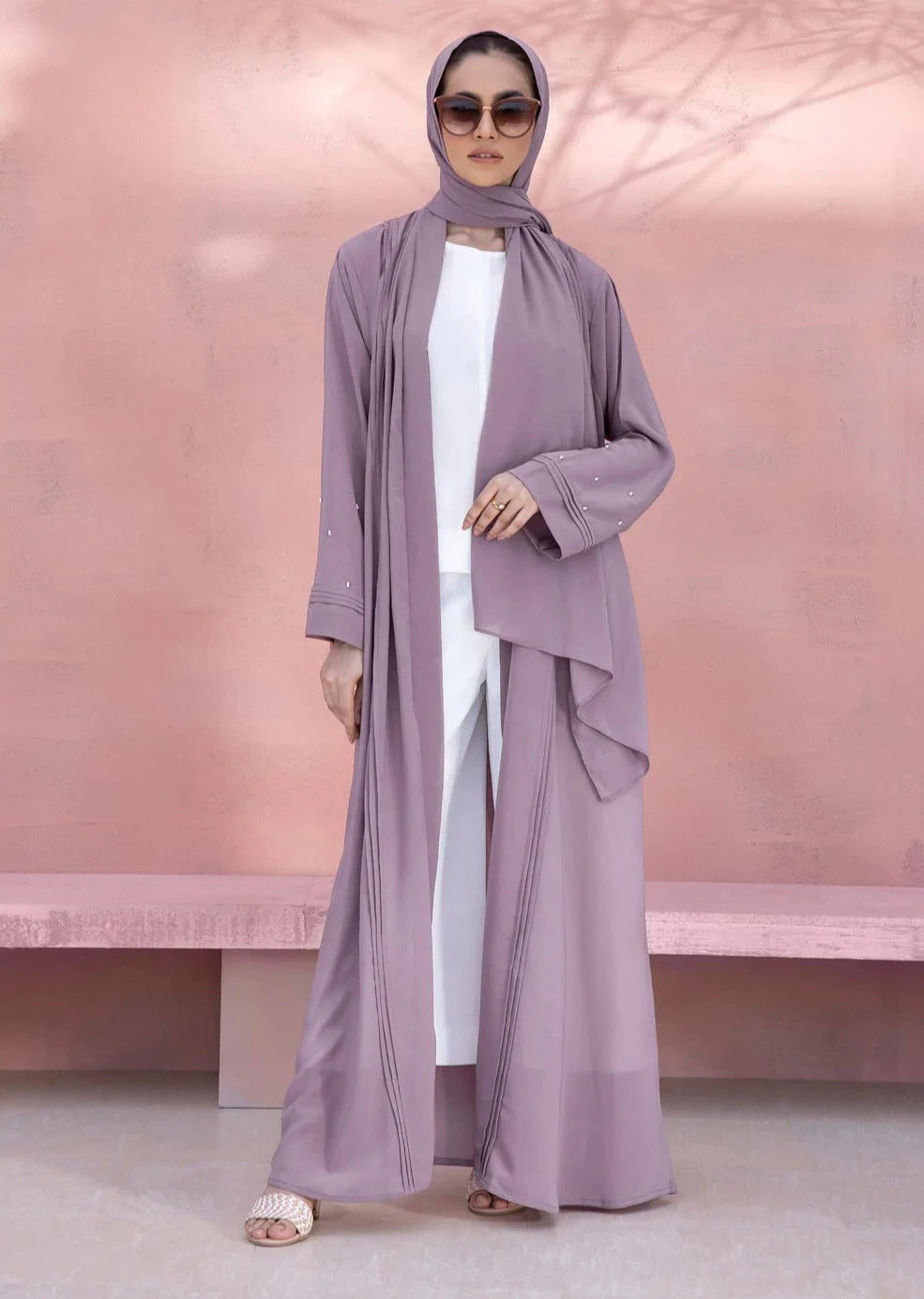 Mauve : Hand Embellished Abaya & Hijab Set