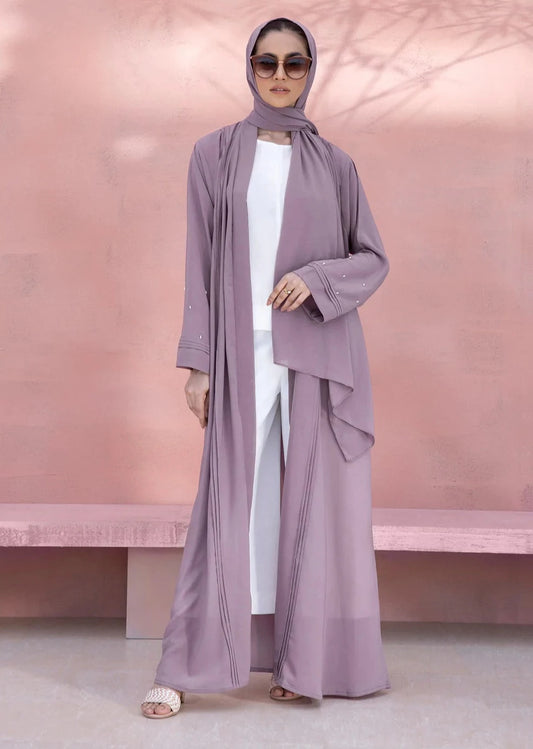 Mauve : Hand Embellished Abaya & Hijab Set