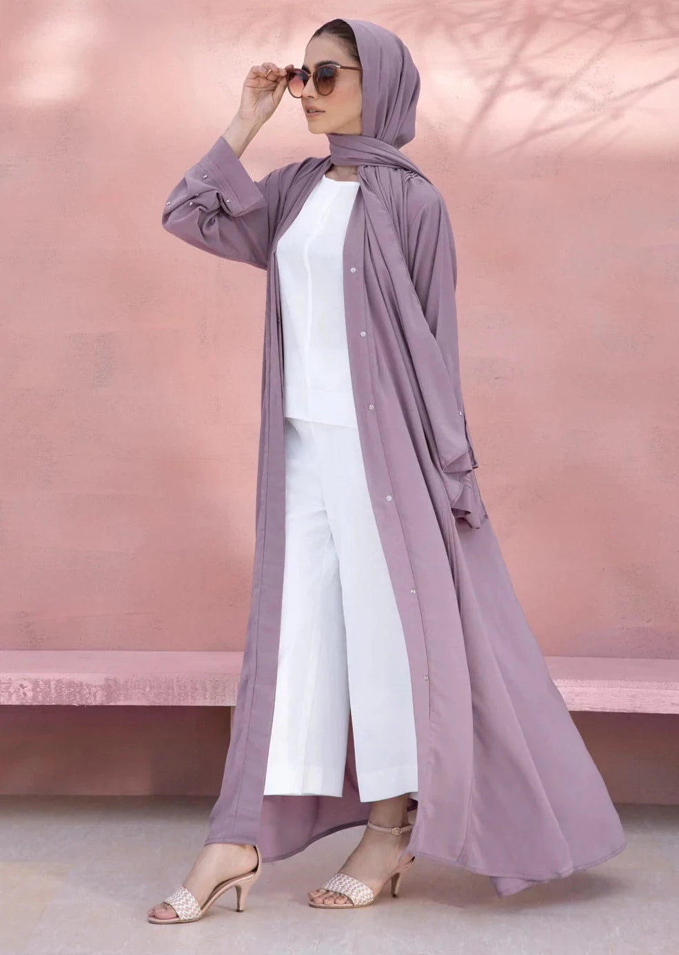 Mauve : Hand Embellished Abaya & Hijab Set