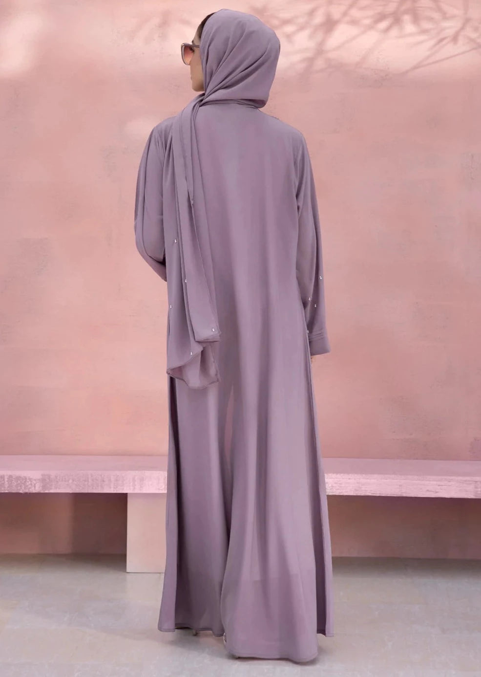Mauve : Hand Embellished Abaya & Hijab Set