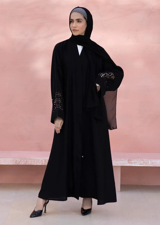 Black : Laser Cut Abaya & Hijab Set