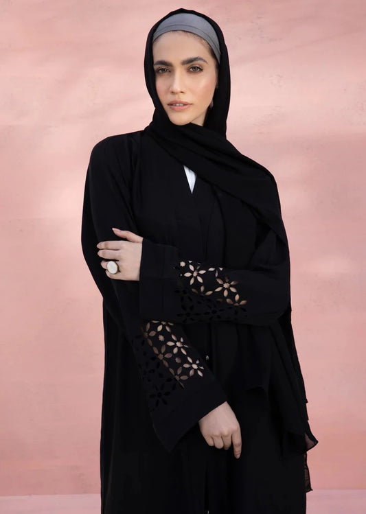 Black : Laser Cut Abaya & Hijab Set