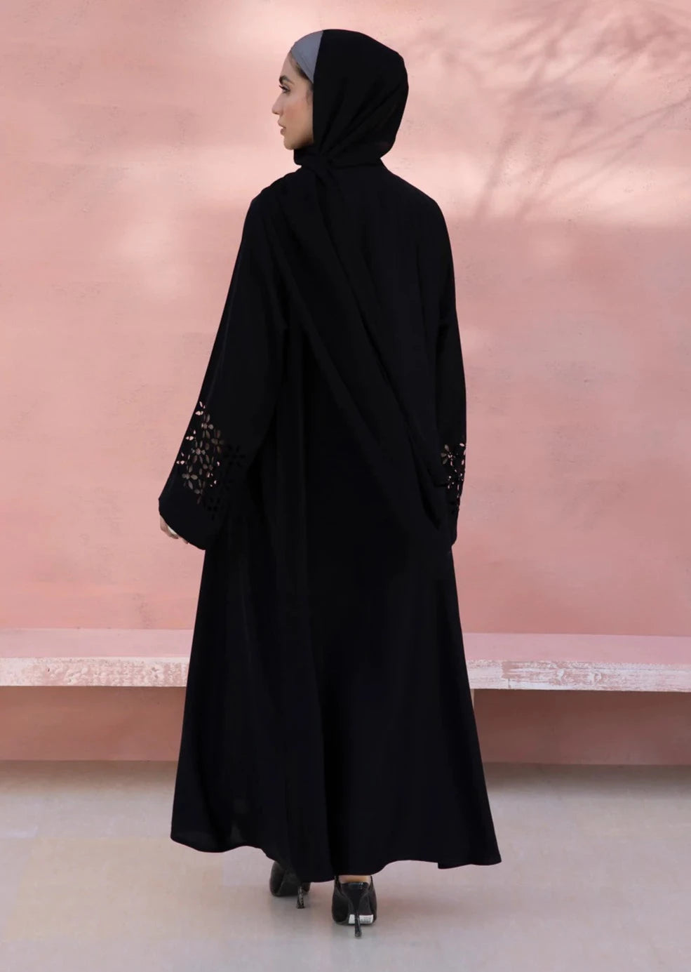 Black : Laser Cut Abaya & Hijab Set