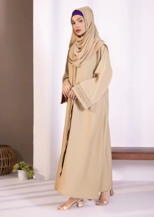Beige : Button through Abaya