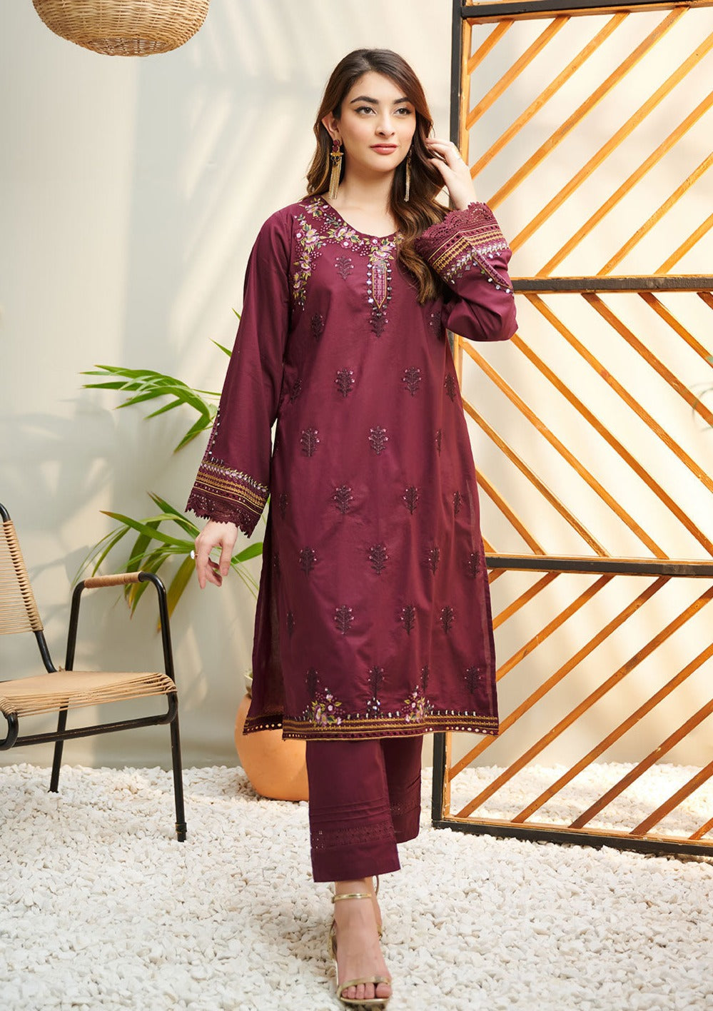 Burgundy - Women's Dress - DC-2040