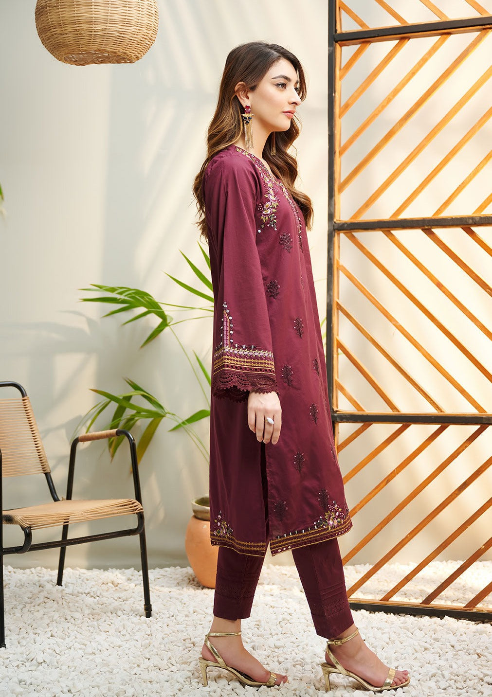 Burgundy - Women's Dress - DC-2040