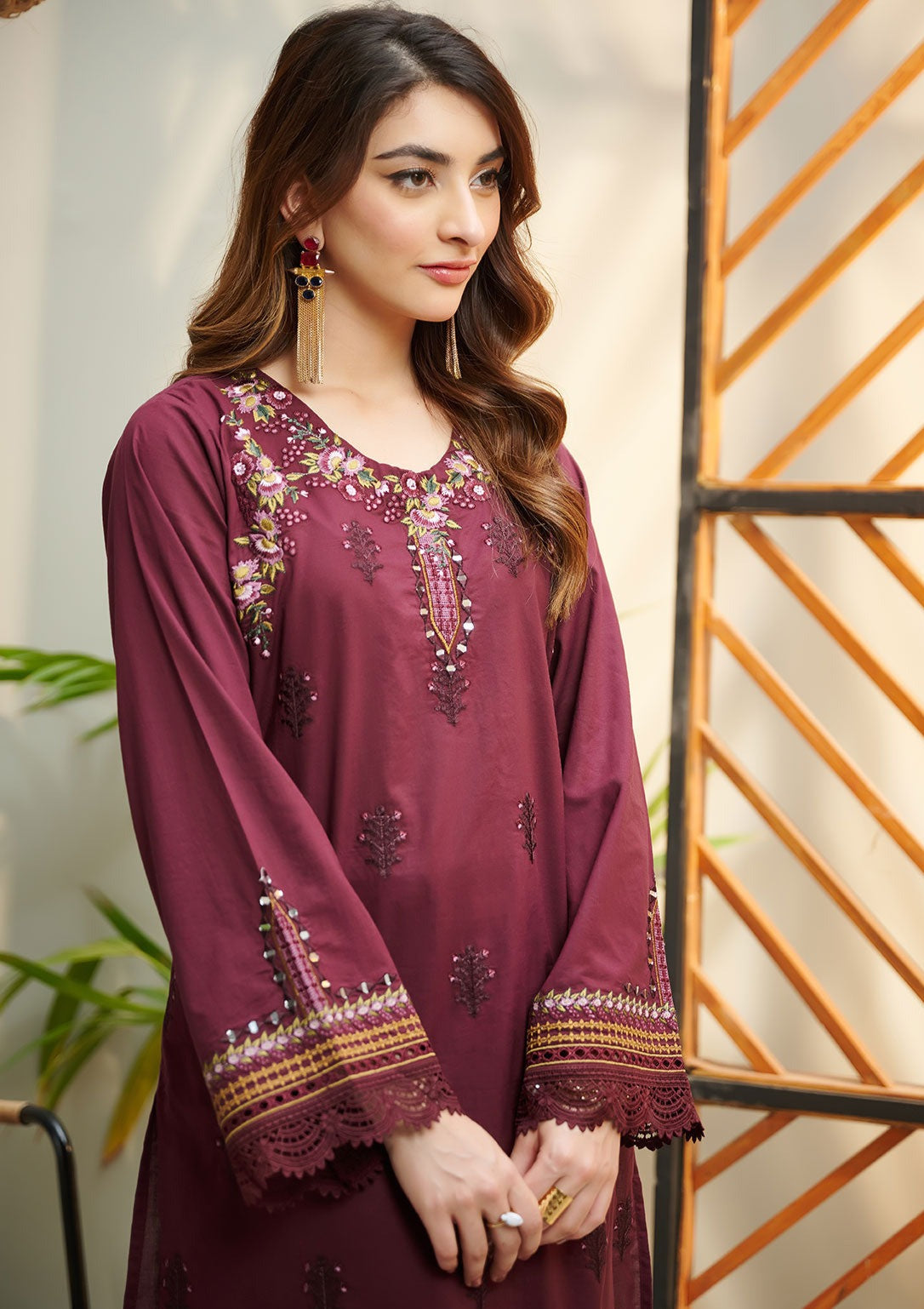 Burgundy - Women's Dress - DC-2040