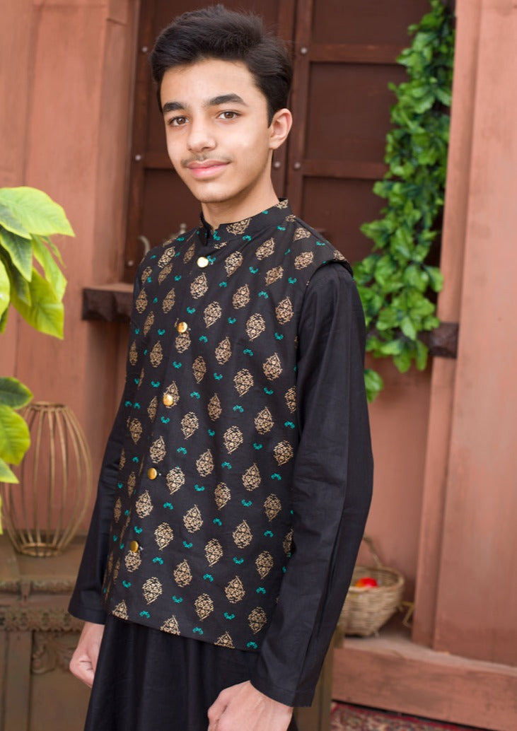 Black Cotton - 3 Piece Kurta Shalwar